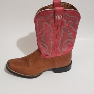 Tony Lama Brown &Pink Western Cowgirl Square Toe Boots Womens Size 9B  RR2100L